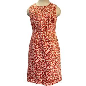 Banana Republic Classic Sheath Dress Size 8 Orange White Pleated Neckline Preppy